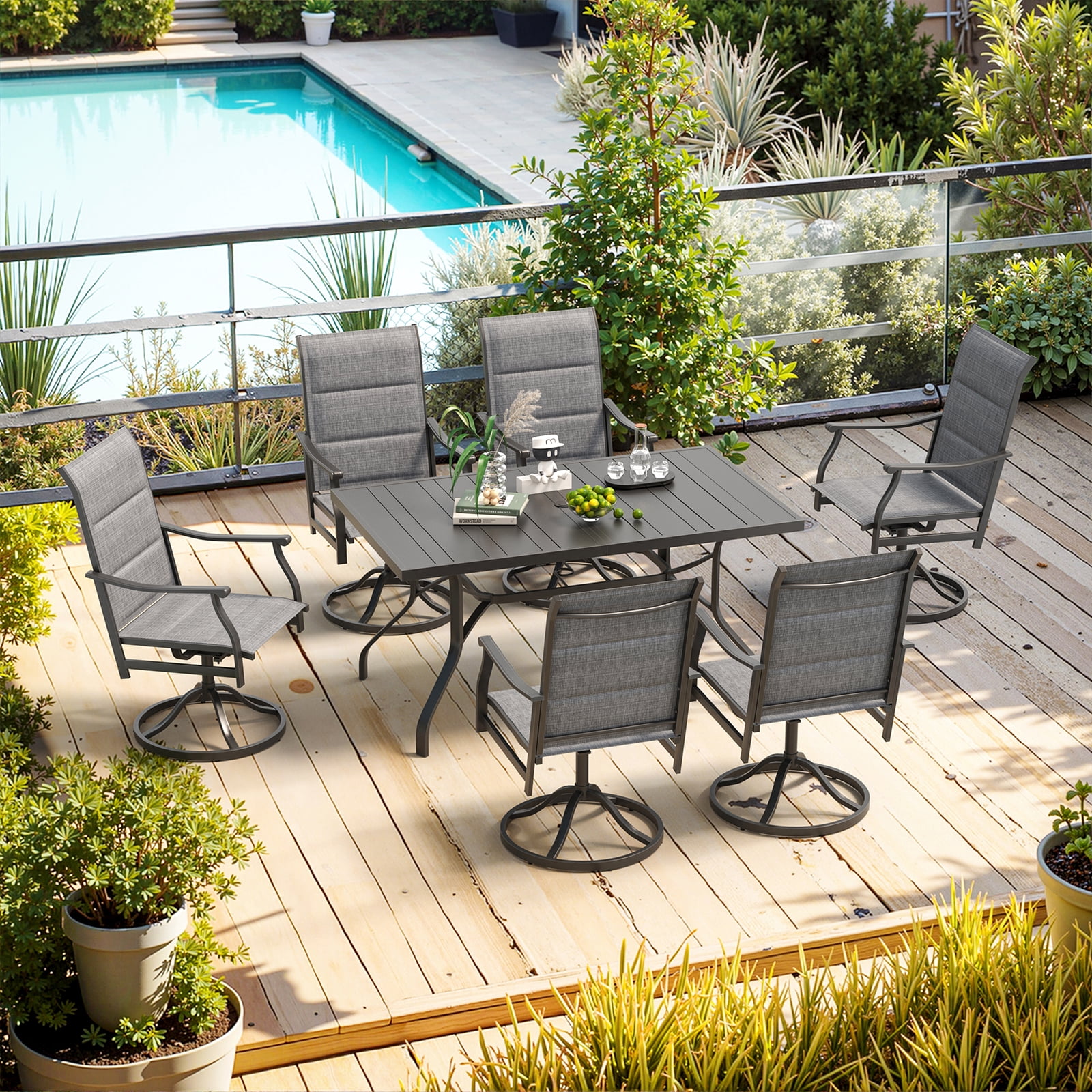 STARY Outdoor Dining Chairs Set of 6, 360°Swivel Patio Dining Chair with Textilene Fabric, Outdoor Metal Armchair All Weather Resistant, Ergonomic Comfort, Perfect for Patio, Backyard, Balcony