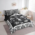 thumbnail image 2 of Homewish Spooky Skull Skeleton 7-Piece Twin Bedding,Hipple Damask Floral Bedding Comforter Set,Halloween Bed Set,Black Reversible, 2 of 8