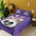 thumbnail image 2 of Ambesonne Emoji Fitted & Top Sheet Set with Shams, Panda in a Funny Rabbit Hat, Violet Peach and Mustard, 2 of 5