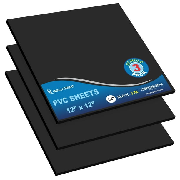 Lámina de plástico de PVC de formato mega, 30 x 30 cm, color negro, paquete de 3 unidades de 6 mm de grosor