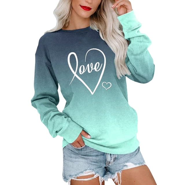 MSJUHEG T-Shirts de Saint-Valentin pour Femmes, Chandails à Capuchon pour Femmes, Hauts d'Entraînement pour Femmes, Mode Saint-Valentin pour Femmes, Pull à Manches Longues Col Rond avec Impression d'Amour, B L