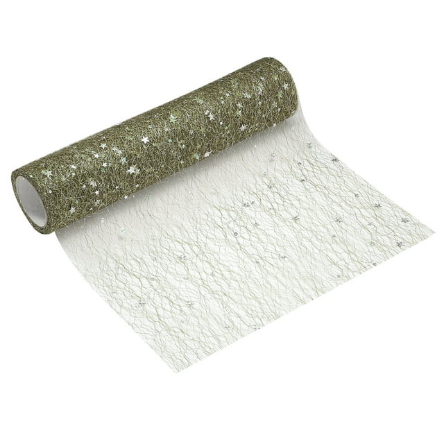 Caminito de mesa Uxcell verde oscuro, 11" x 30 pies, decoración de malla metálica con lentejuelas