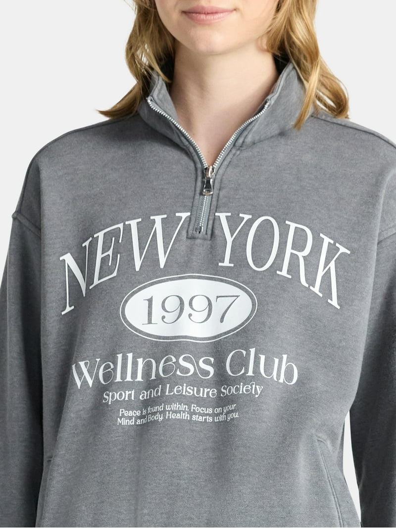 No Boundaries Mineral Wash Quarter Zip-Up Graphic Pullover