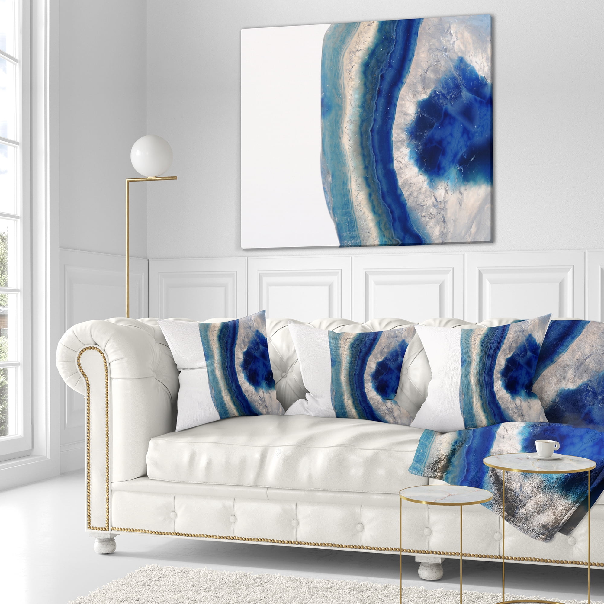 Designart Macro of Blue Agate Stone - Abstract Throw Pillow - 18x18