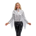 thumbnail image 2 of Haitryli Women Sequin Fringe Jacket Shiny Disco Cowgirl Outfit 90s Streetwear Jacket Glitter Tassel Silver XL, 2 of 7