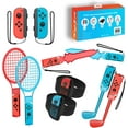 thumbnail image 1 of Arvytosty Ensemble d'Accessoires pour Switch Compatible avec Nintendo Switch, Trousse 10 en 1 pour Switch/Switch OLED, Sangles de Poignet, Raquettes de Tennis, Club de Golf, Sangles de Jambe, Manette Sword, 1 of 6