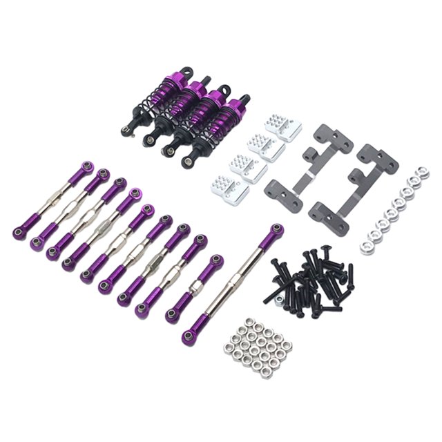 Tholdsy Barra de enlace de dirección, soportes de varilla de tracción, juego de amortiguadores para WPL 1/16 C14 RC, piezas de actualización Kits de construcción modelo púrpura