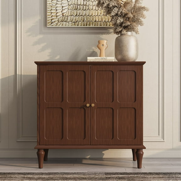 HLR 31.4" W Mid-Century 2 Door Credenzas & Sideboards With Adjustable Shelves, Brown