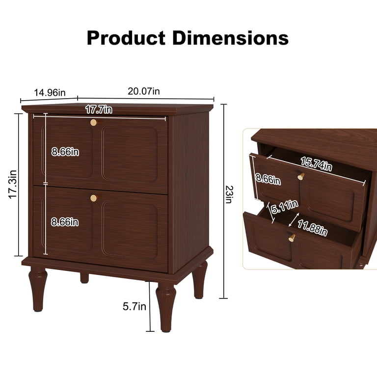 HLR 20" Mid Century Nightstands Set of 2, Brown photo 7