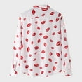thumbnail image 4 of KTMKH Men's Loose Fit Shirt Casual Lipstick Print Shirt Long Sleeve Button Turn-Down Collar Tops, 4 of 9