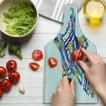 thumbnail image 3 of Starfish Cutting Board, Cartoon Styled Starfish with Summer Season Vacation Accessories Striped Backdrop, Tempered Glass Cutting and Serving Board, Wine Bottle Shape, Multicolor, by Ambesonne, 3 of 5