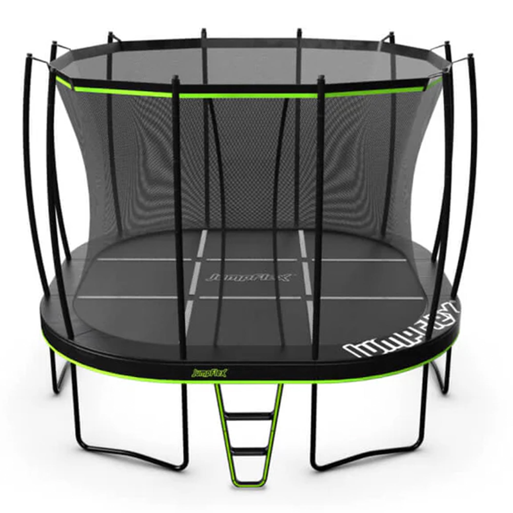 Jumpflex MEGA 14' Trampoline, Outdoor Playset with PROJAM Basketball Hoop, Black/Green