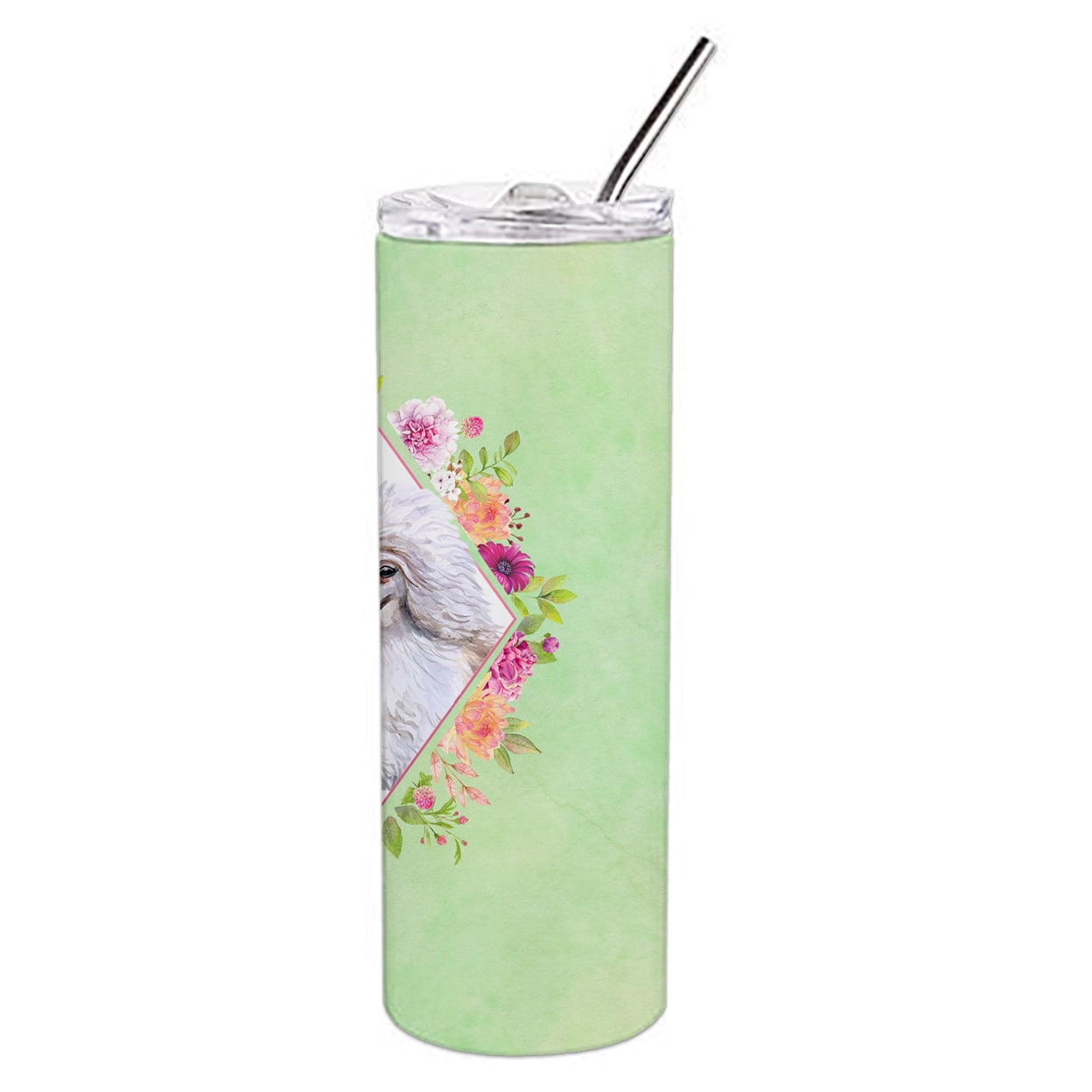 Carolines Treasures CK4332TBL20 White Mini Poodle Green Flowers Stainless Steel 20 oz Skinny Tumbler 20 oz multicolor
