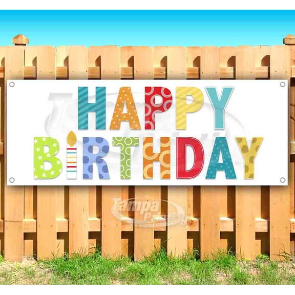 Happy Birthday 13 oz Vinyl Banner With Metal Grommets