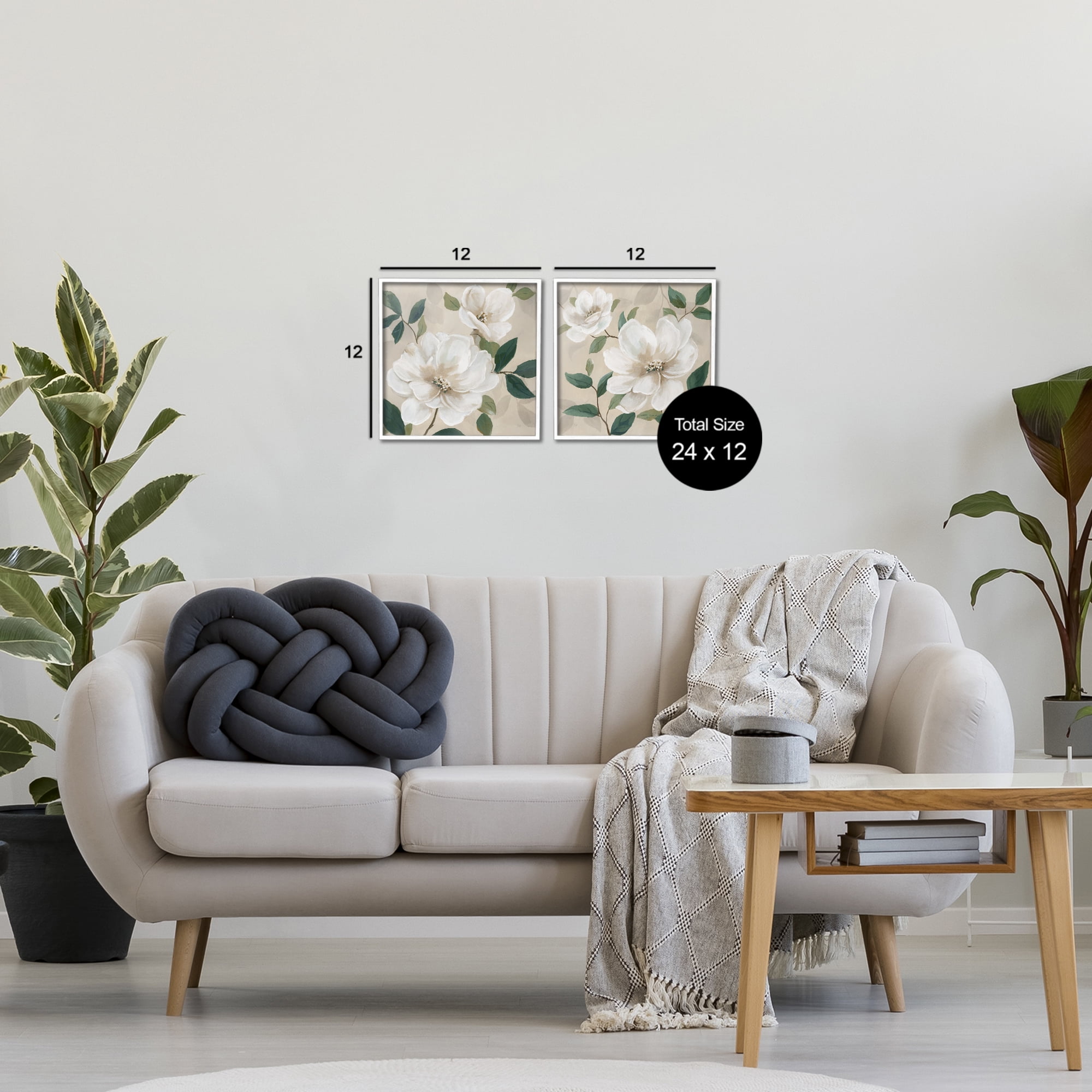 Stupell Industries Serene White Blossoms & Foliage 2 Piece White Framed Giclee Art Set, design by Nan