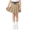 thumbnail image 3 of Yeaiivve Girls Pleated Mini Skirt Elastic High Waist School Uniform Skirts with Built In Shorts Kids Solid Color Casual A-Line Skirt Khaki 5-6 Years, 3 of 9