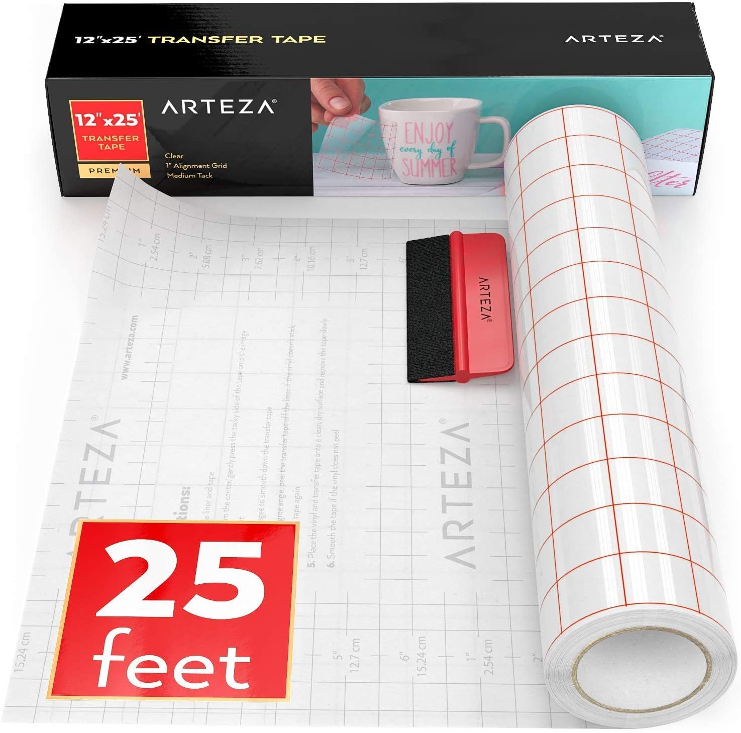Arteza Transfer Tape, Clear, Medium Tack, 12'x25'
