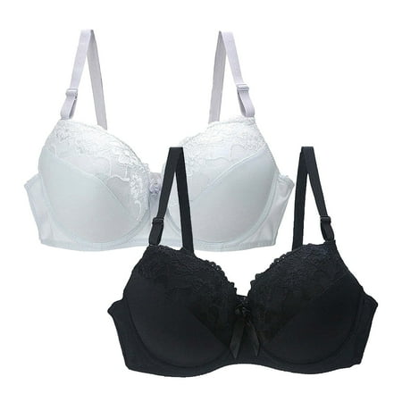 Pejock 2PCs Bra for Women No Underwire Lace Bralettes Sexy Lace Bra with Deep V Neck Everyday Comfort Padded Bras
