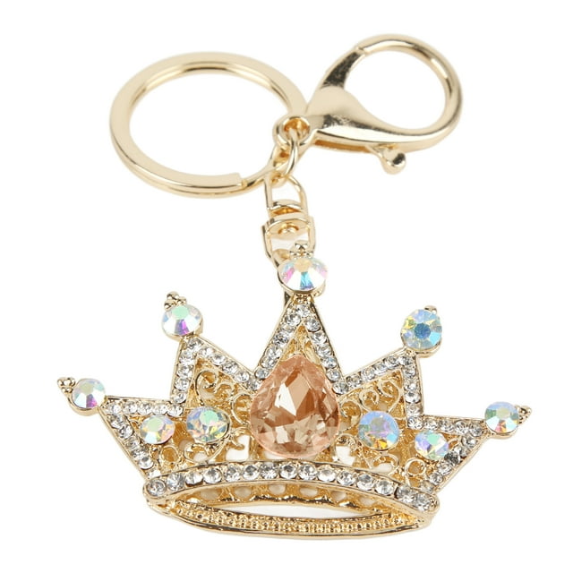 Rhinestone Keychain, Vivid Shiny Keychain Pendant Crown Shape Stylish Attractive For Bag Ornament For Car Pendant Champagne