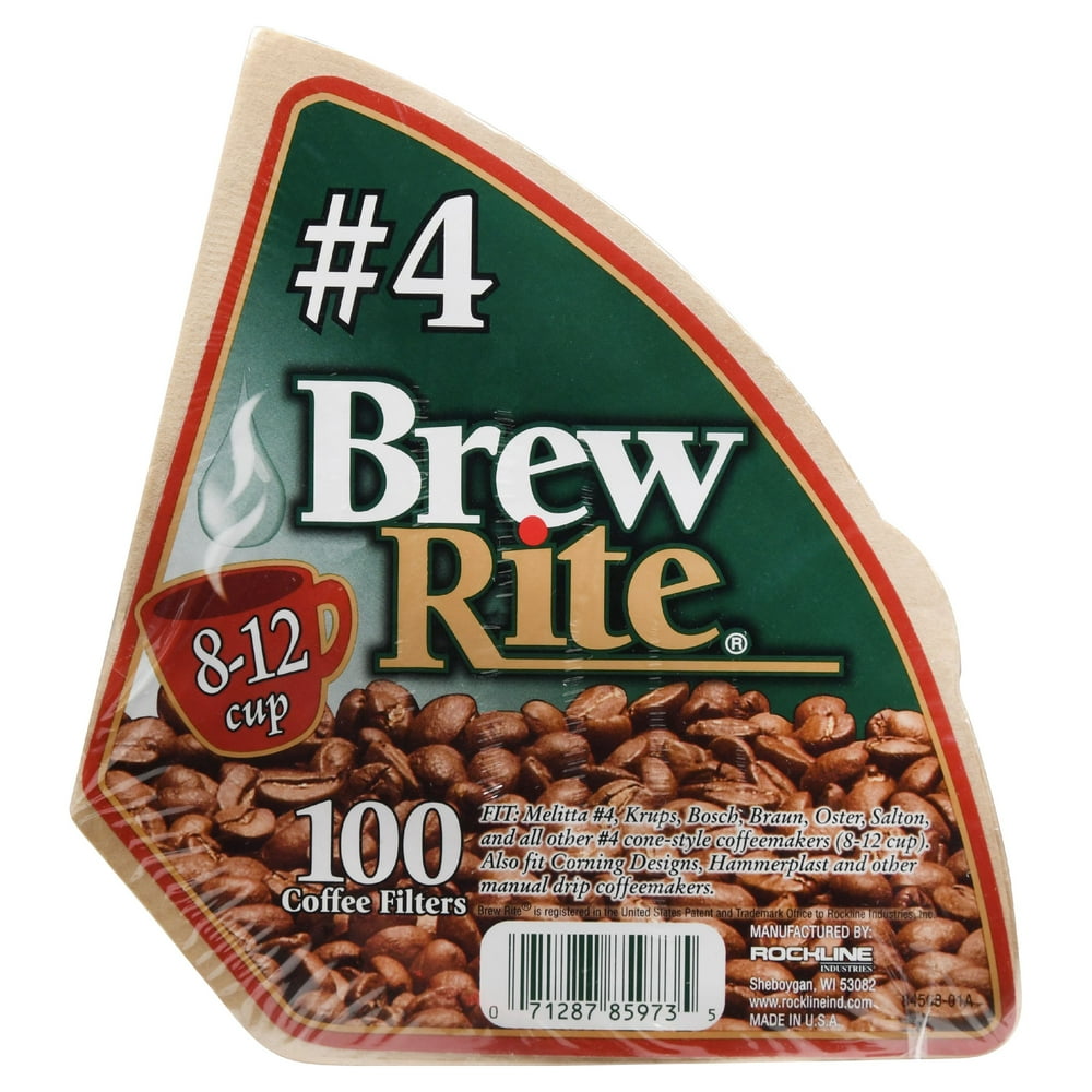 Brew Rite 4 Cone Coffee Filters, 100 Count