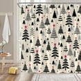 thumbnail image 2 of Christmas Shower Curtain Black Xmas Tree Stars Rustic Farmhouse Cartoon Winter Holiday Merry Christmas 36x70(WxH) Inches Bathroom Decor Fabric Curtain with Hooks, 2 of 6