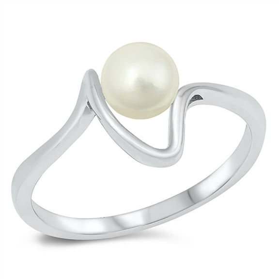 All in Stock Simulated Freshwater Pearl Bead with Design Ring 925 Sterling Silver Size 6