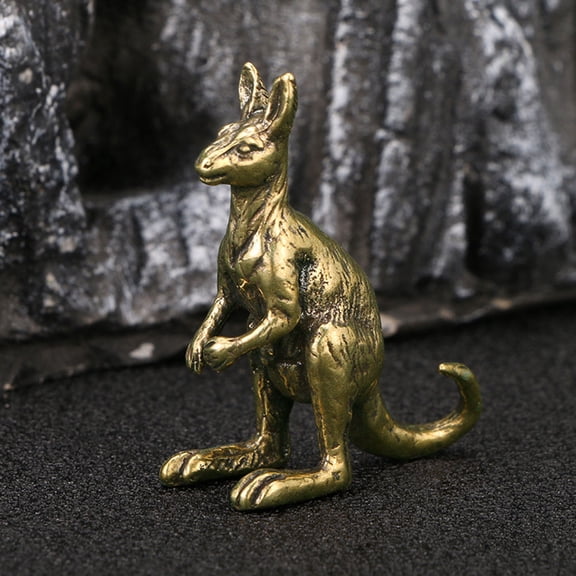 WEUVEB Brass Craft Figurine Kangaroo Figurine Golden Vintage Style Desktop Ornament 1Set
