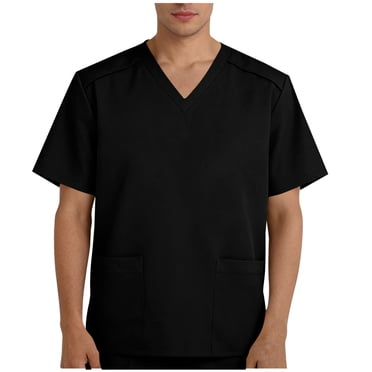 Chiccall Mens Scrub Tops Soft Stretch Short Sleeve V Neck Nursing Tops with 2 Pockets