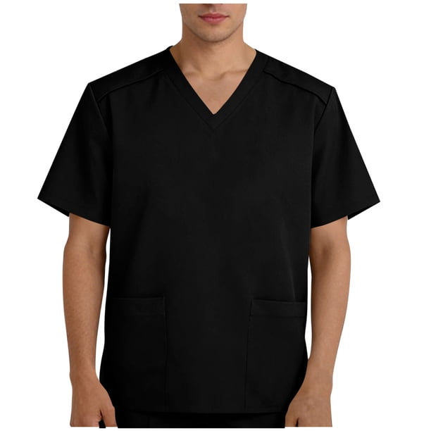 Camisetas de Verano para Hombre Manga Corta Suéter Cuello en V Camiseta de Bolsillo para el Uniforme Del Trabajador, Poliéster Suave Casual Top con Tela Transpirable para Diario