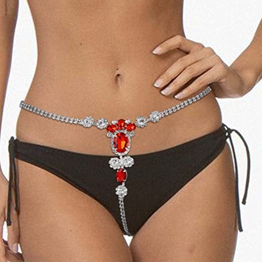 Boho Rhinestone Underwear Silver Chain Crystal Thong Panties