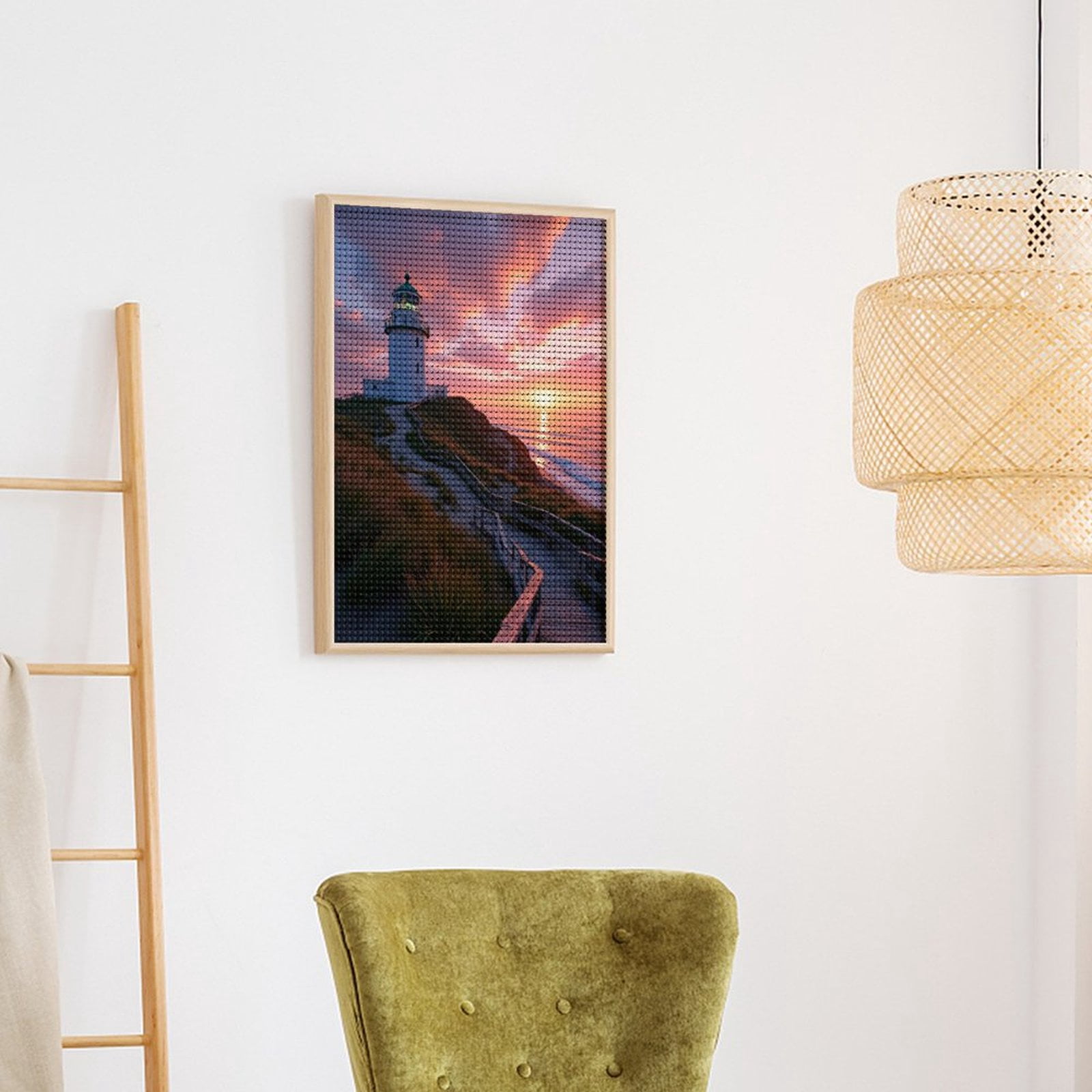 Diamond Art Kits for Adults, Lighthouse Sunset Coastal Serene Pathway 5D Diamond Painting Kits for Adults Beginners, DIY Full Drill Diamond Painting, Gem Art and Crafts 12x16