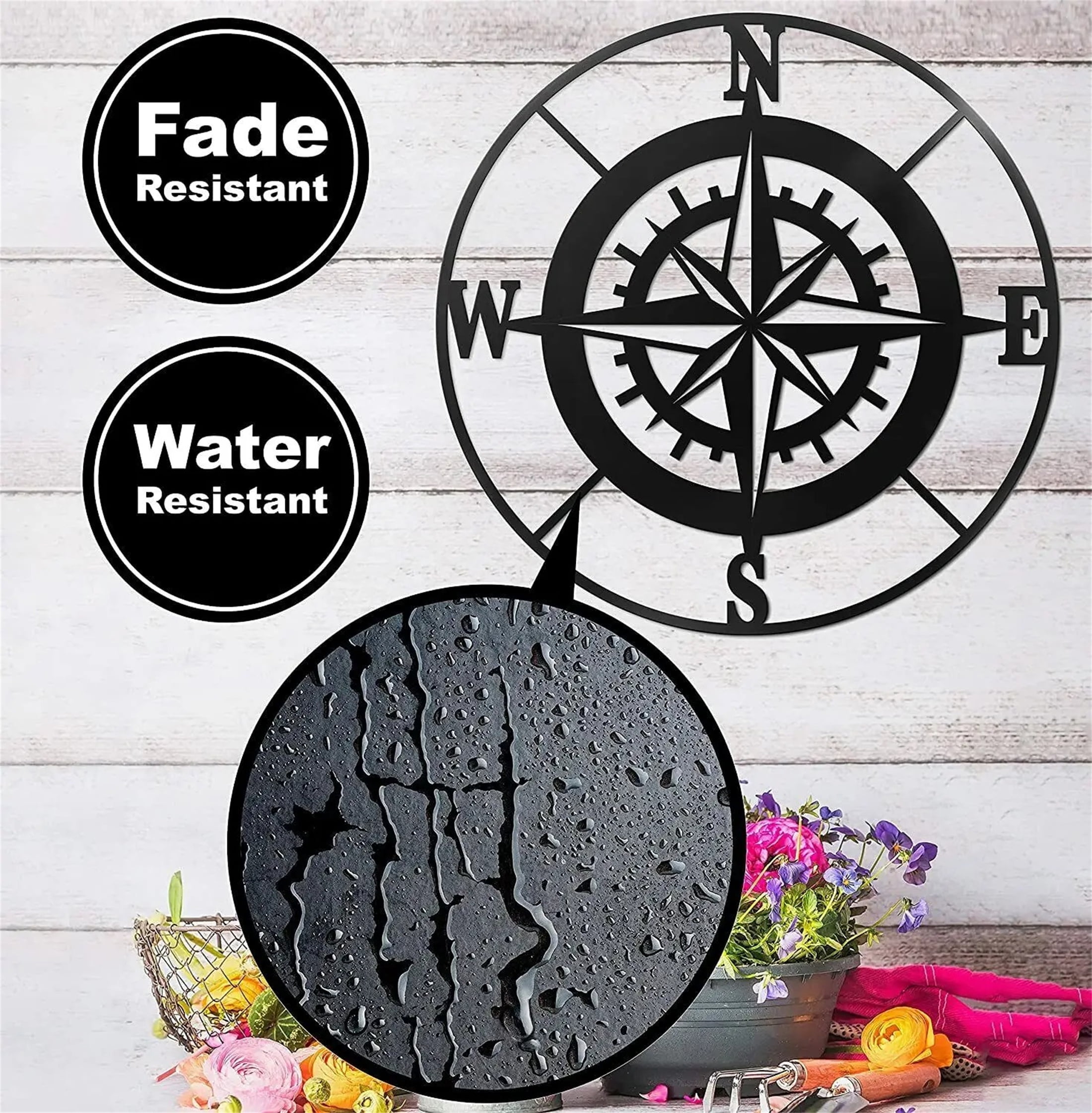 11.5in /13in Iron Crafts, Nautical Compass Wall Decor –Black Metal Compass Outdoor Wall Art Nautical Decor