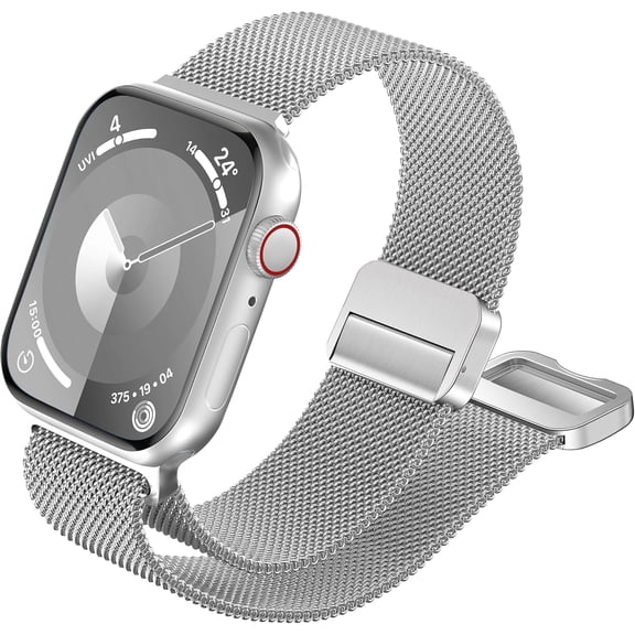 MKDJEH-Compatible with Apple Watch Bands 49mm 46mm 45mm 44mm 42mm 41mm 40mm 38mm, Stainless Steel Mesh Loop Strap Magnetic Clasp Band for iwatch Series Ultra 3 2 SE 11 10 9 8 7 6 5 4,Women Men