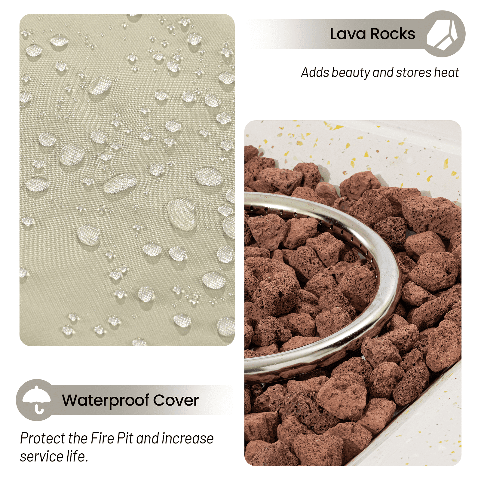 MOALCOFER 28'' Square Concrete Fire Pit Table,Dual-Texture Design with Lava Rocks and Cover
