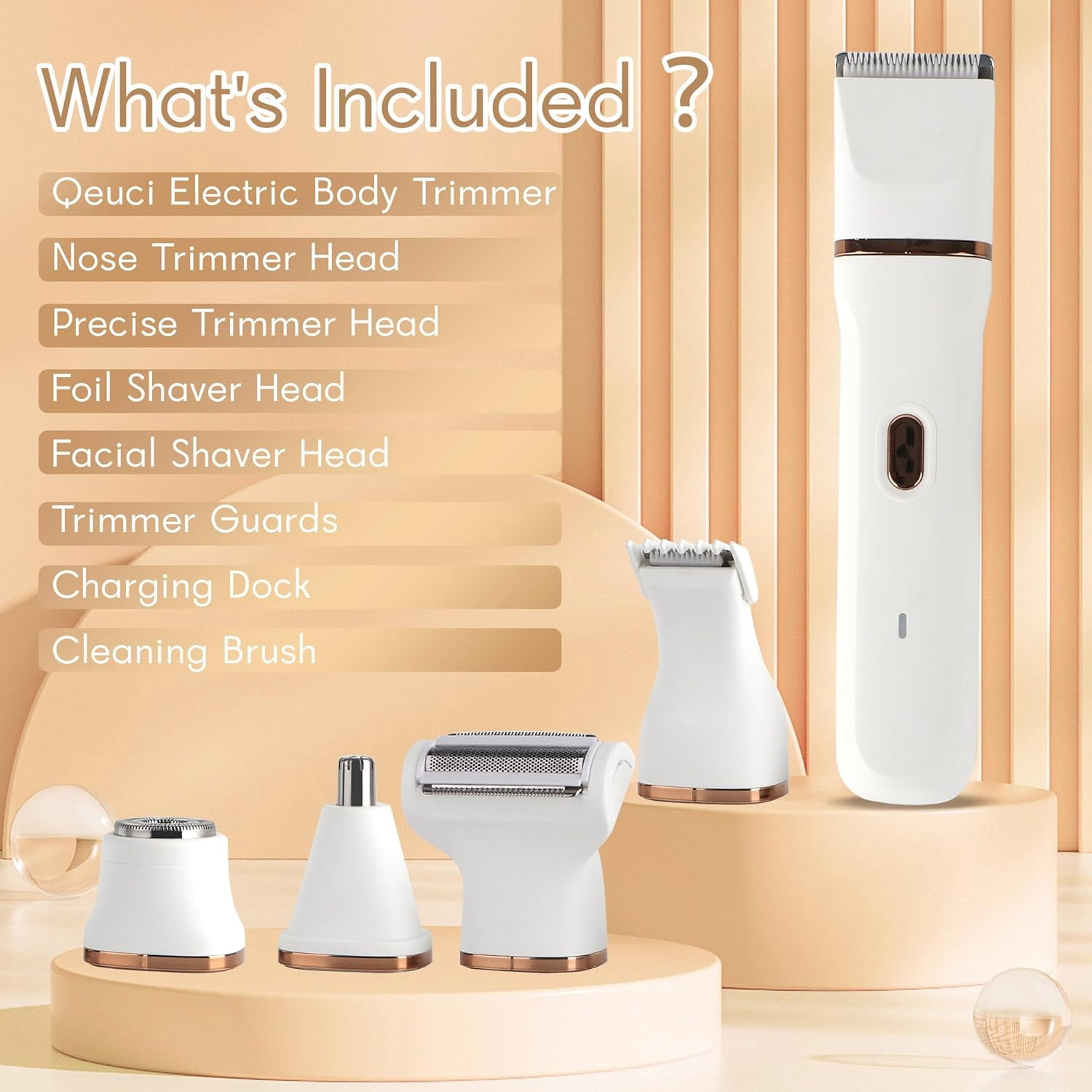 5 in 1 Bikini Trimmer for Women, IPX7 Waterproof Wet & Dry Electric Razors for Women with Charge Dock
