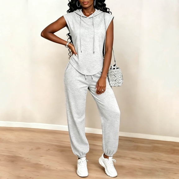 Costeam Womens Solid Loose Hoodie Jogger 2 Piece Set Elastic Drawstring Waist Kangaroo Pocket Soft Lightweight Knit Casual Athletic Tracksuit