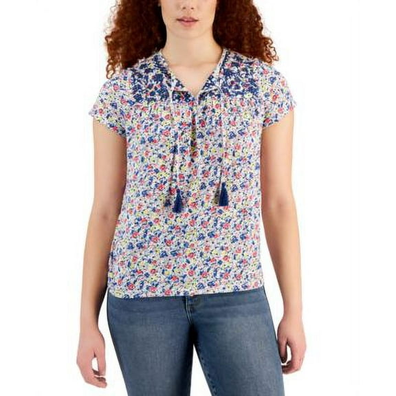 MSRP $50 Style & Co Women Printed Embroidered Tassel-Tie T-Shirt Size 2XL