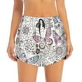 thumbnail image 2 of Picia Vintage Butterflies Pattern Women's 2 in 1 Athletic Running Shorts High Waisted Workout Casual Gym Sweat Shorts with Comfy Liner Zipper Pockets-Small, 2 of 9