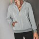 thumbnail image 2 of Sudadera con capucha Bolsillo con cremallera Manga larga Cordón Color puro Tops con capucha de moda para mujer Gris XL, 2 of 6