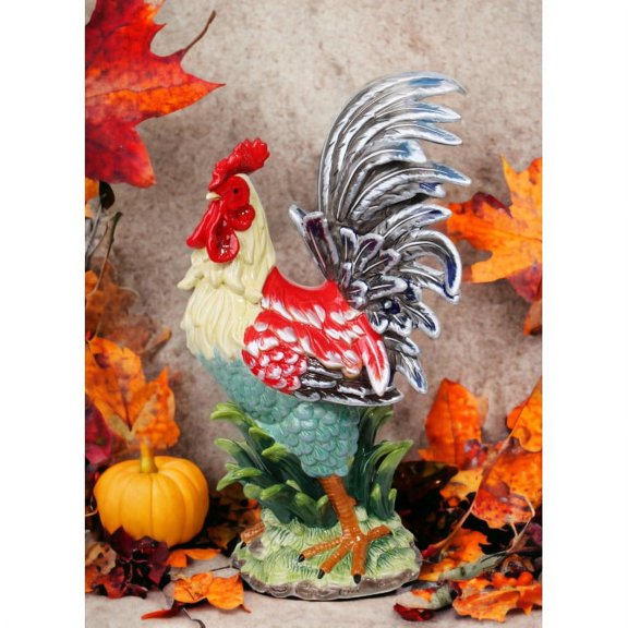 Ceramic Rooster Statue Red Navy 12.5 x 10 x 23.5 In