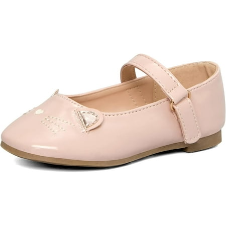 Kushyshoo Girl s Nude Cat Flats Soft Mary Jane Dress Party Shoes Non-Slip 1M