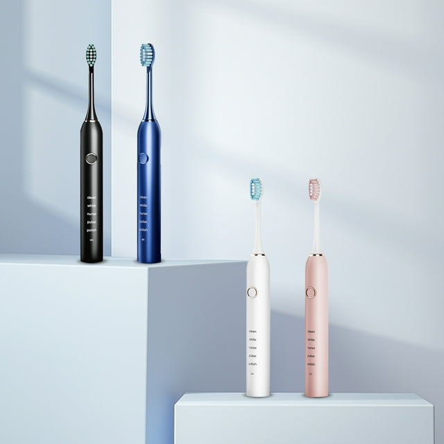 Cepillo de dientes eléctrico recargable USB - 41000 rpm, 5 modos de limpieza, impermeable IPX7, 2 cabezas de cepillo, batería de 30 días, negro/azul/blanco/rosa