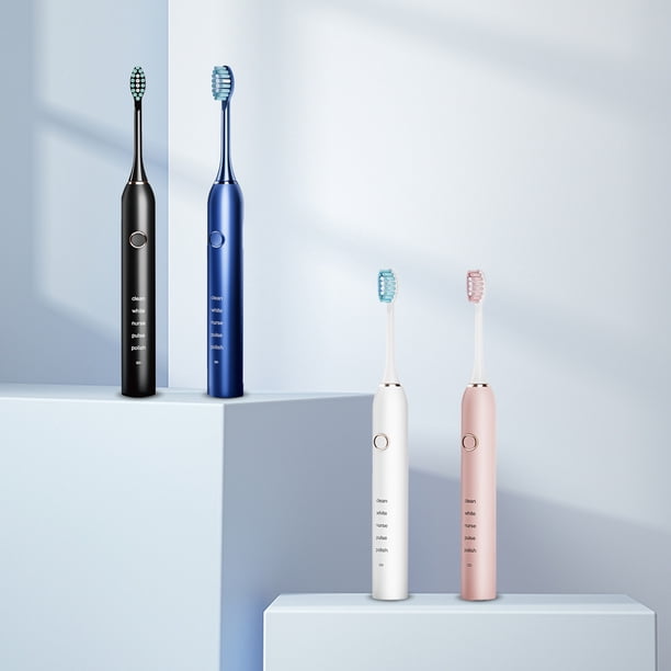 Cepillo de dientes eléctrico recargable USB con 5 modos, 2 cabezas de cepillo, 41.000 RPM, impermeable IPX7, batería de 30 días, negro/azul/blanco/rosa