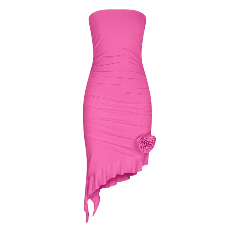 Finelylove Sundresse For Woman Dresses That Hide Belly Fat V-Neck Solid  Sleeveless Wrap Hot Pink 