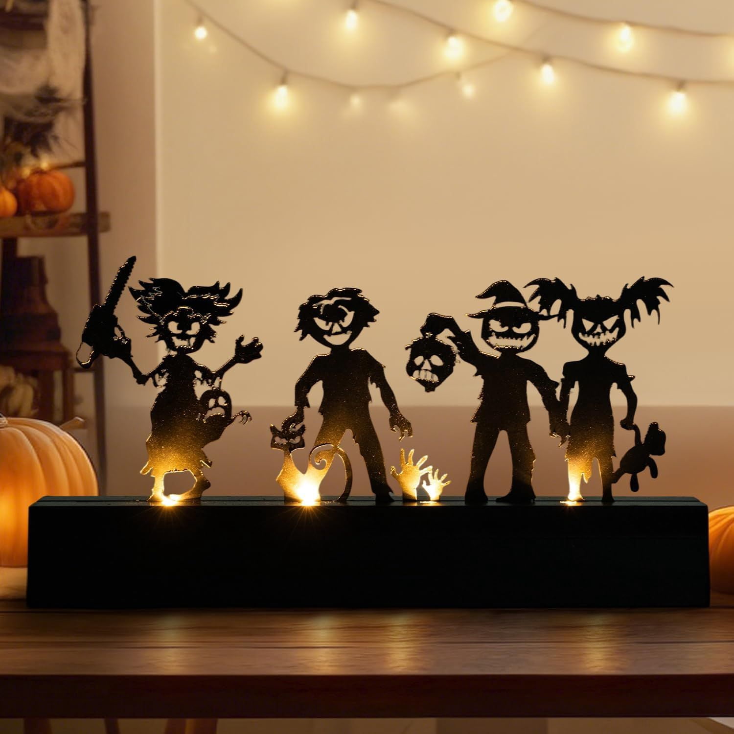 Battery Operated LED Table Decor with 4 Haunting Figures for Halloween