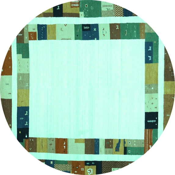 Ahgly Company Machine Washable Indoor Round Abstract Turquoise Blue Contemporary Area Rugs, 4' Round
