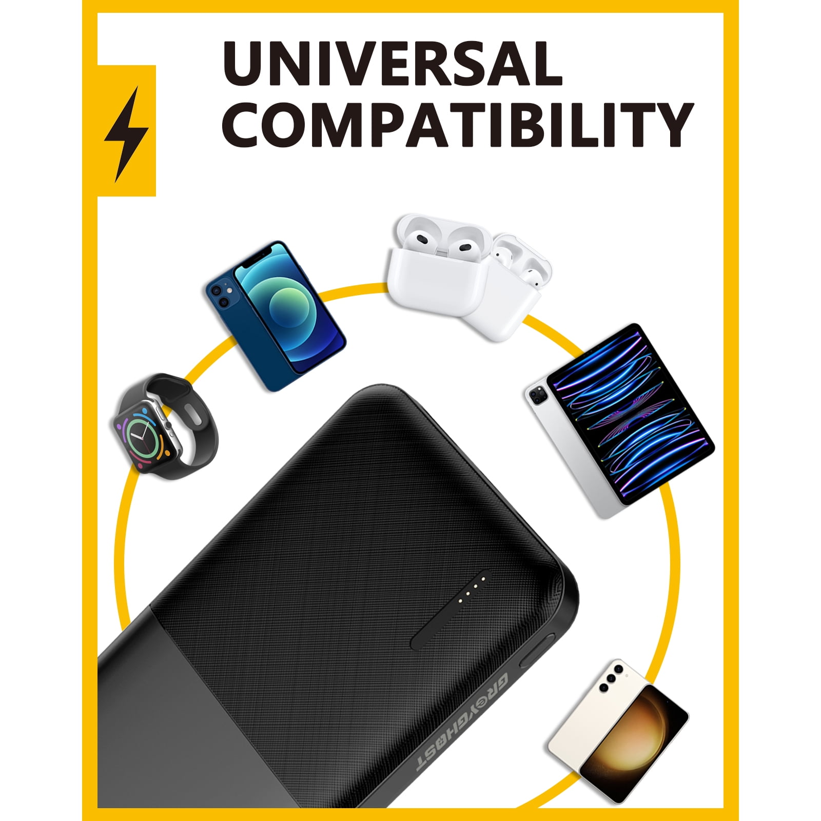 USB-C Portable Battery Charger, 50000mah Power Bank - Black, Ultra-Compact, Fast Charging for iPhone, Samsung and More