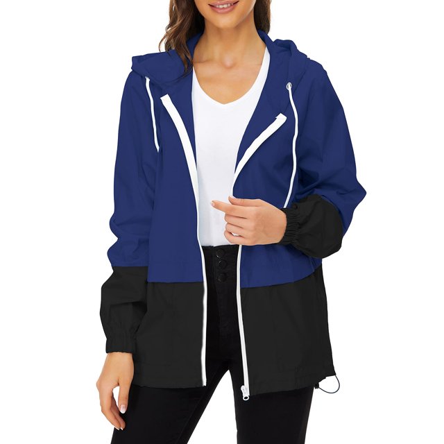 Chubasquero Century Star para mujer, impermeable, con capucha, azul marino, XXL