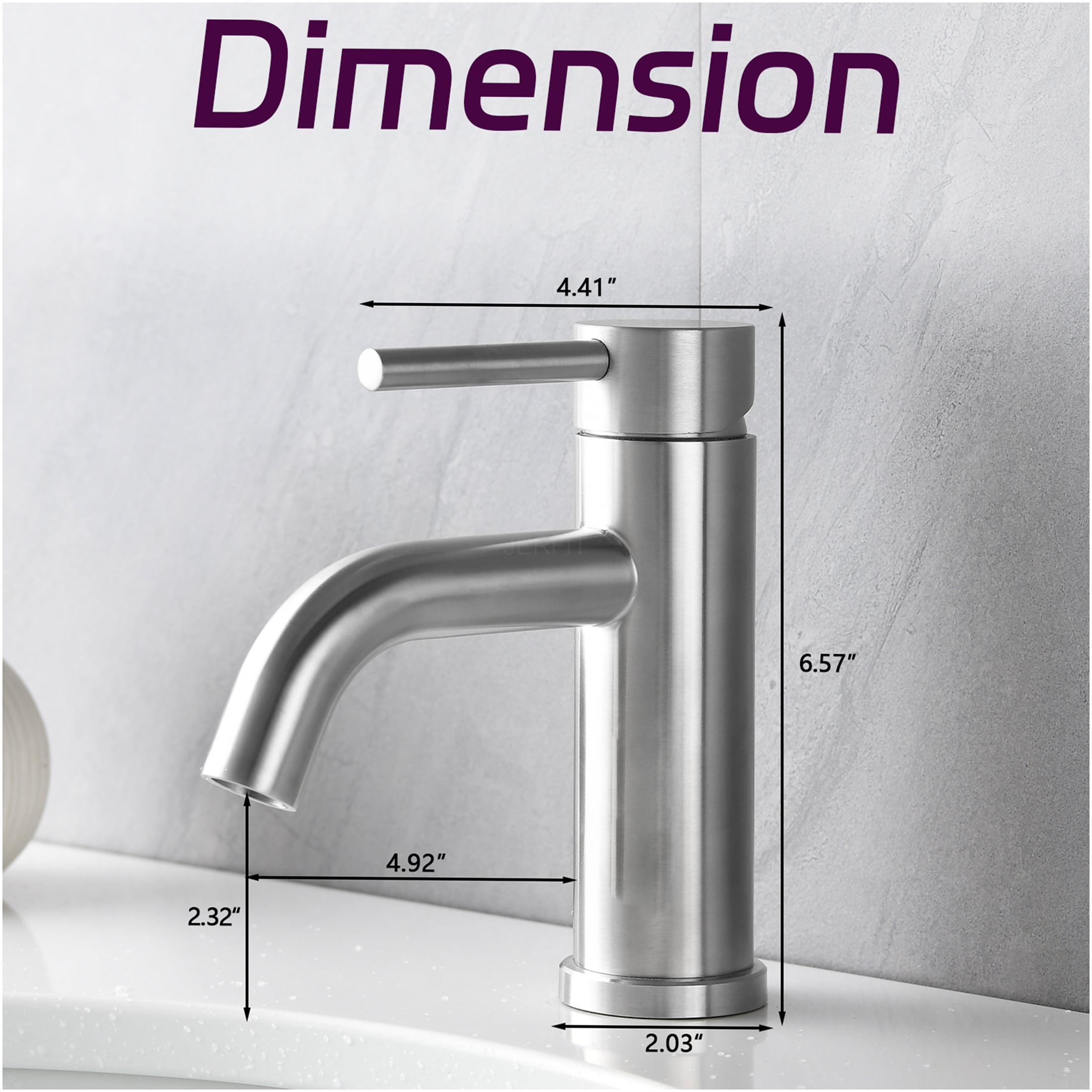 JERFIT Modern Single Hole Bathroom Sink Faucet in Brushed Nickel, Water-Saving 1.2 GPM, High Arc Spout with Aerator, Easy Install for Vanity