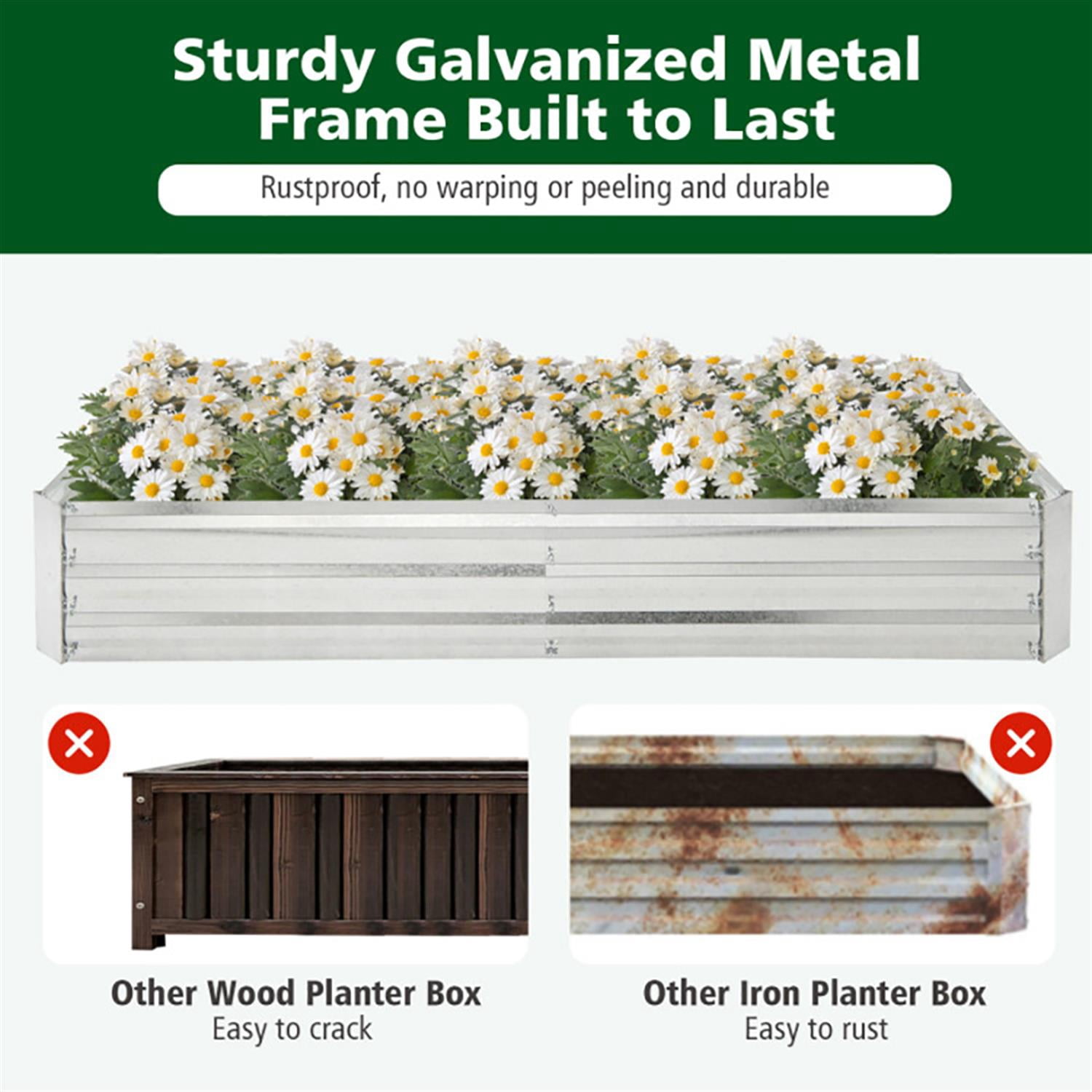 Spaco 6 x 3 Feet Galvanized Raised Garden Bed with Open-Ended Base, Elevated Planter Box Stand for Patio, Lawn, Yard, Balcony, Silver